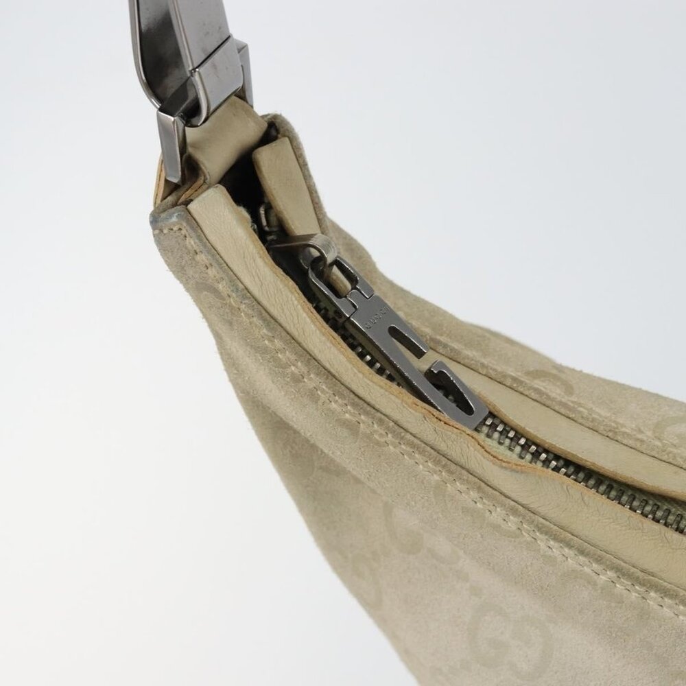 Authentic GUCCI GG Canvas Shoulder Bag Suede White Silver 000 0602 - Picture 7 of 16